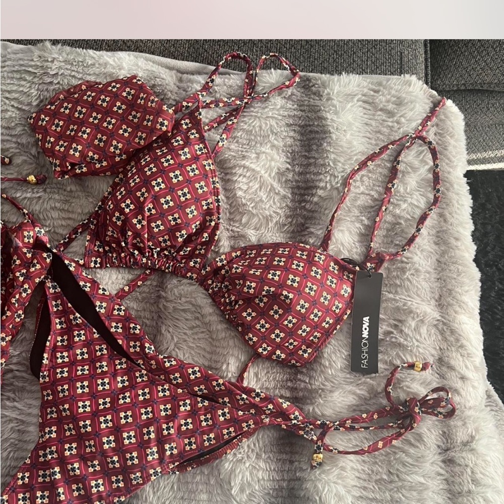Fashion Nova Burgundy Geometric Bikini Set